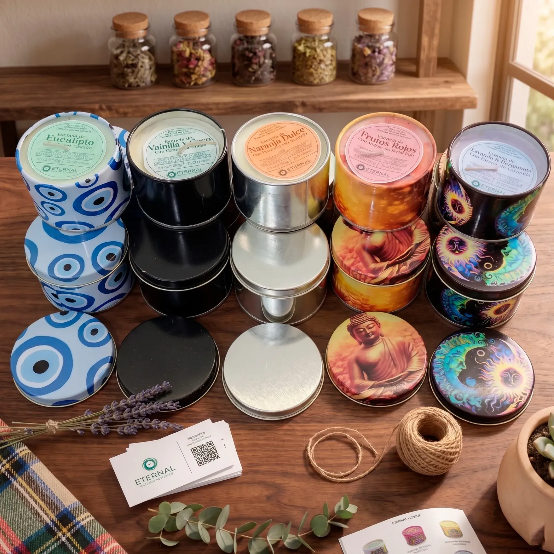 Vela de Soja 130gr - Herbal Glitter Premium Latas Diseños (Más Vendido del Mes, Más Vendido del Mes)