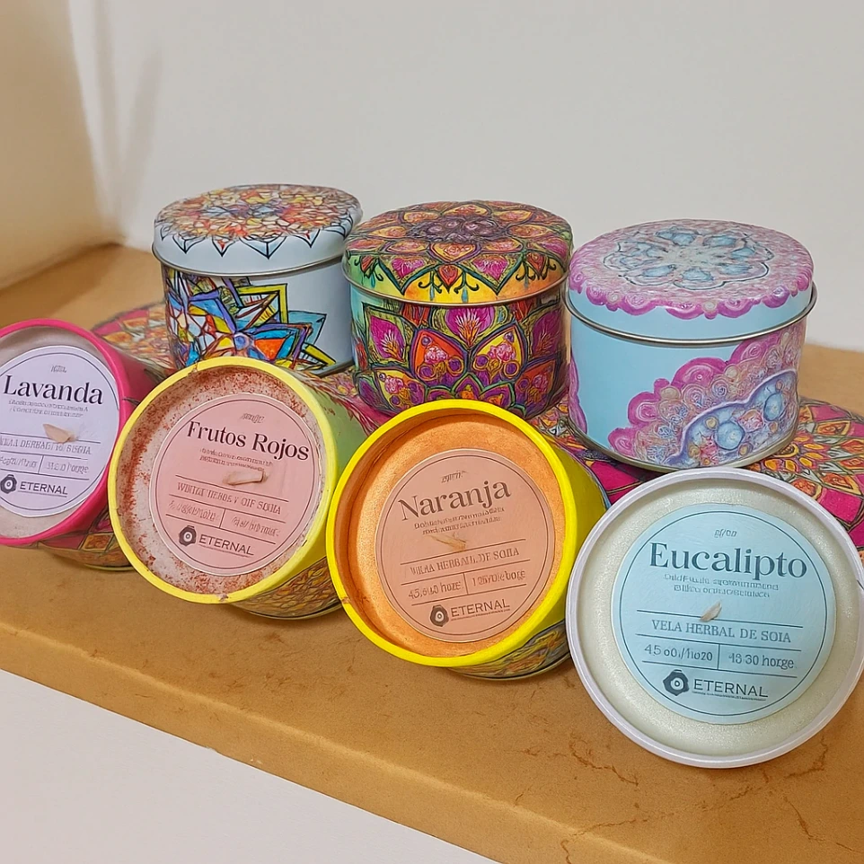 Vela de Soja 130gr - Herbal Glitter Premium Latas Mandala (Más Vendido del Mes, Más Vendido (Mandalas))