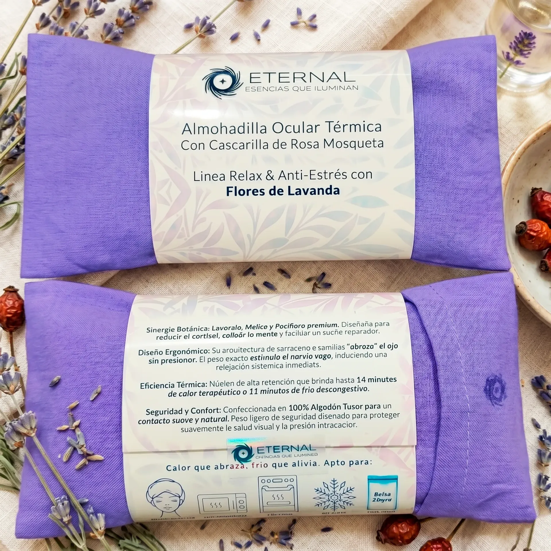 Almohadilla con Funda Térmica Ocular y Cervical con Cascarilla de Rosa Mosqueta
