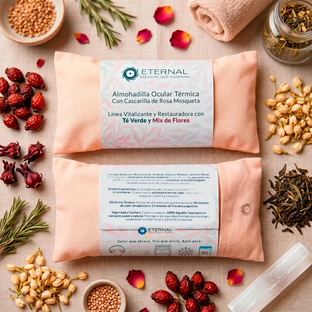Almohadilla con Funda Térmica Ocular y Cervical con Cascarilla de Rosa Mosqueta